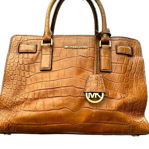 Michael Kors Adele Coconut Leather Clutch Handbag/Crossbody-Camel/Gold